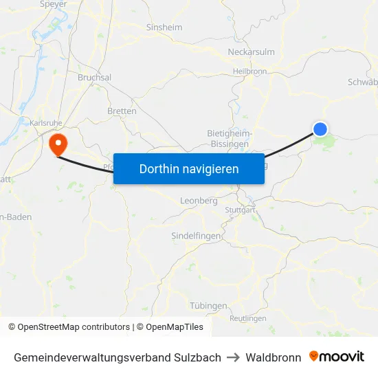 Gemeindeverwaltungsverband Sulzbach to Waldbronn map