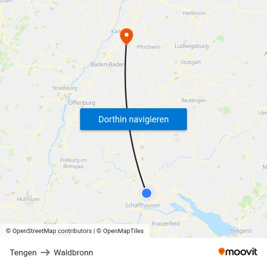 Tengen to Waldbronn map