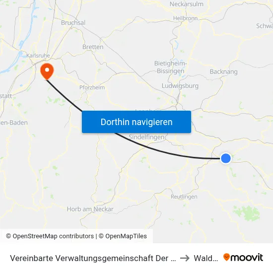 Vereinbarte Verwaltungsgemeinschaft Der Stadt Kirchheim Unter Teck to Waldbronn map