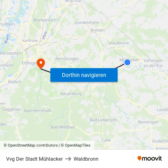 Vvg Der Stadt Mühlacker to Waldbronn map