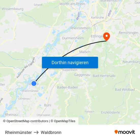 Rheinmünster to Waldbronn map