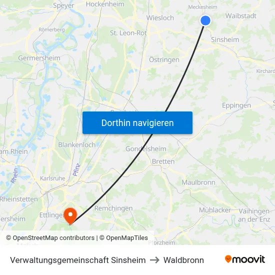 Verwaltungsgemeinschaft Sinsheim to Waldbronn map