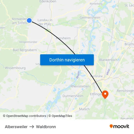 Albersweiler to Waldbronn map