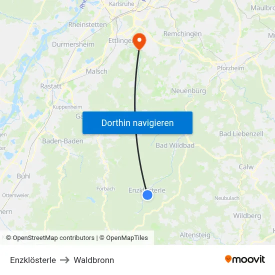 Enzklösterle to Waldbronn map
