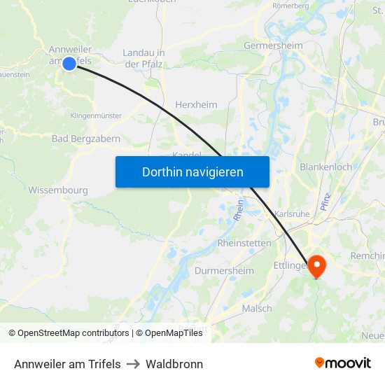 Annweiler am Trifels to Waldbronn map