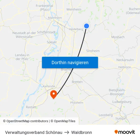 Verwaltungsverband Schönau to Waldbronn map