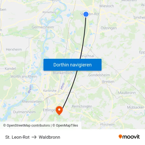 St. Leon-Rot to Waldbronn map
