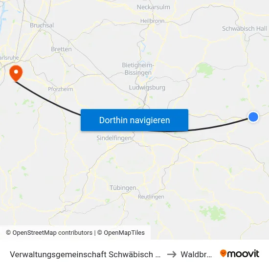 Verwaltungsgemeinschaft Schwäbisch Gmünd to Waldbronn map