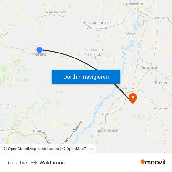 Rodalben to Waldbronn map