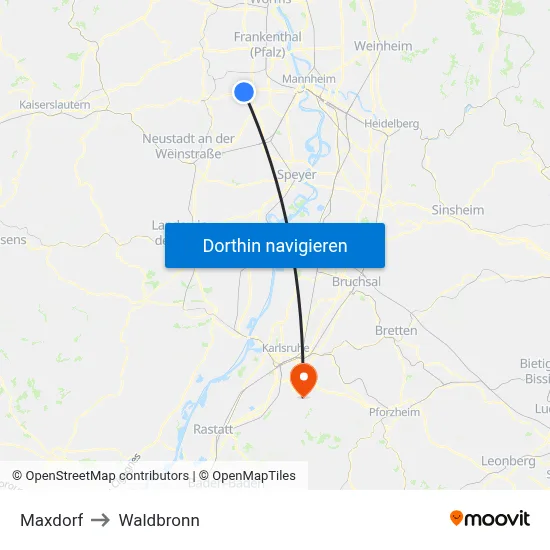 Maxdorf to Waldbronn map
