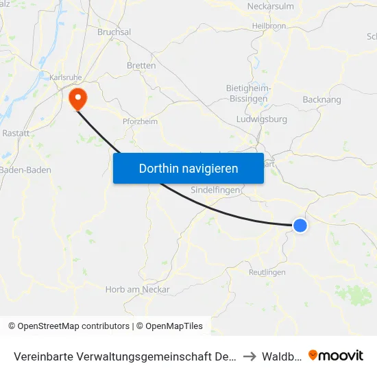 Vereinbarte Verwaltungsgemeinschaft Der Stadt Nürtingen to Waldbronn map