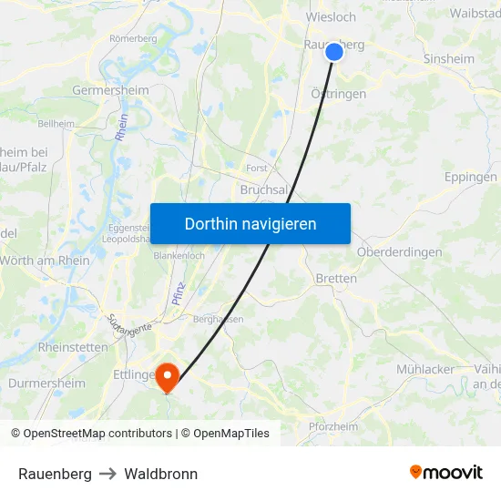 Rauenberg to Waldbronn map
