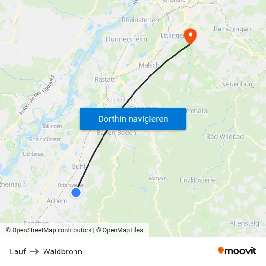 Lauf to Waldbronn map