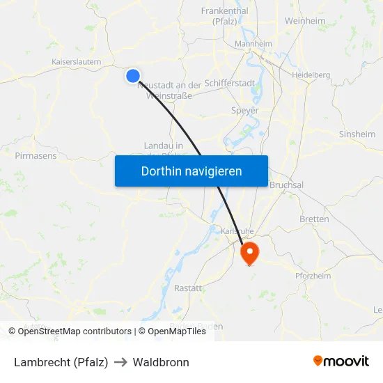 Lambrecht (Pfalz) to Waldbronn map