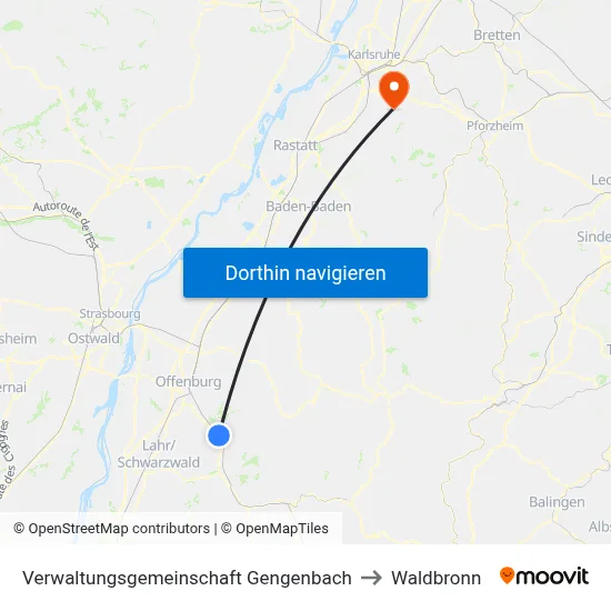 Verwaltungsgemeinschaft Gengenbach to Waldbronn map