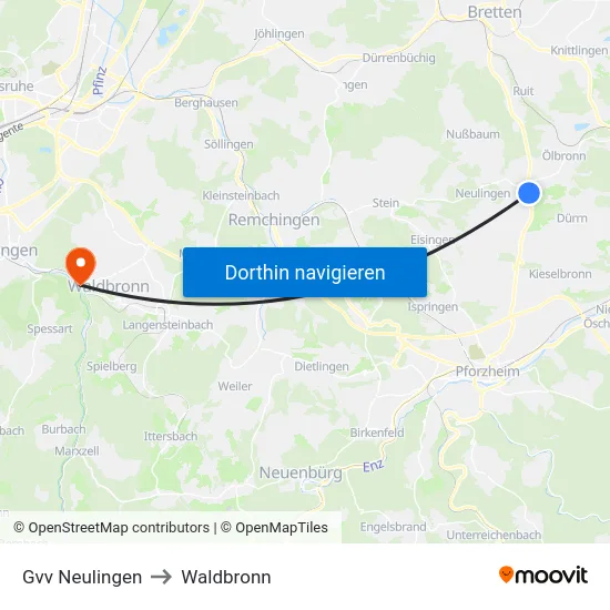 Gvv Neulingen to Waldbronn map