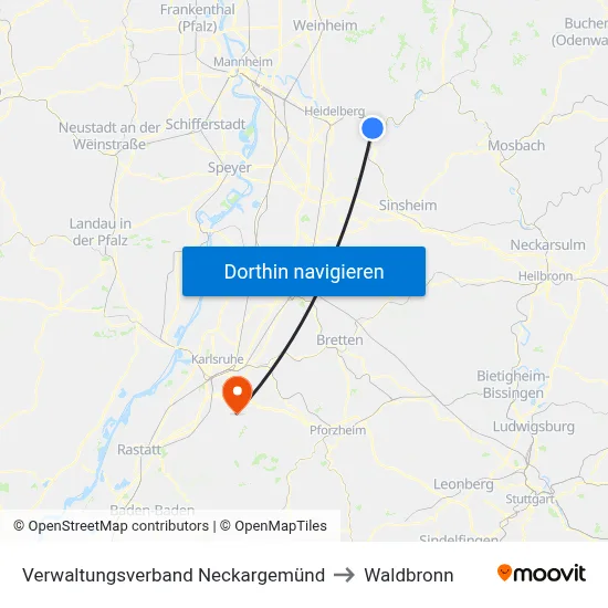 Verwaltungsverband Neckargemünd to Waldbronn map