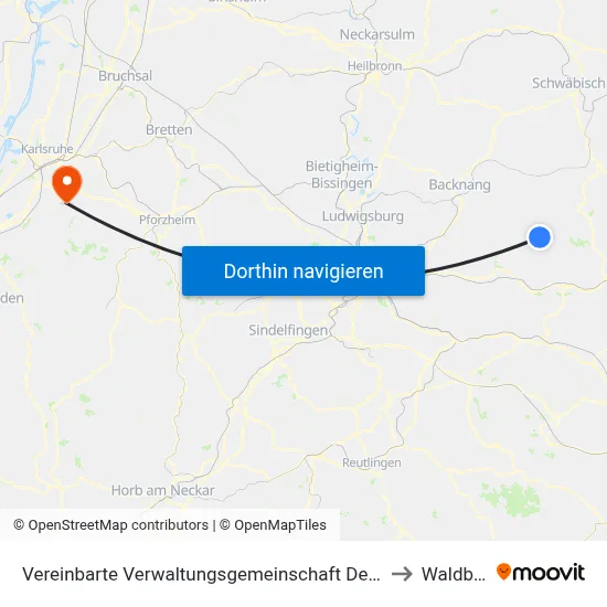 Vereinbarte Verwaltungsgemeinschaft Der Stadt Welzheim to Waldbronn map