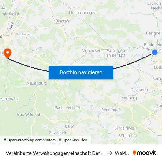 Vereinbarte Verwaltungsgemeinschaft Der Stadt Bietigheim-Bissingen to Waldbronn map