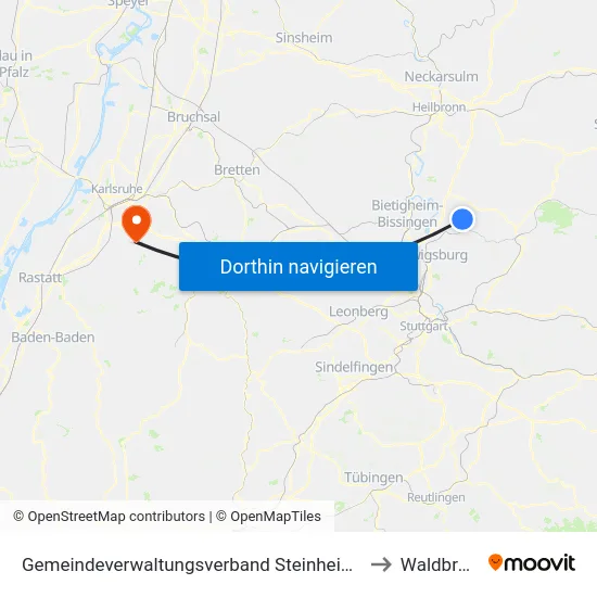 Gemeindeverwaltungsverband Steinheim-Murr to Waldbronn map