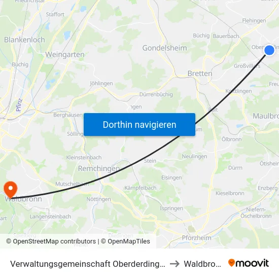 Verwaltungsgemeinschaft Oberderdingen to Waldbronn map