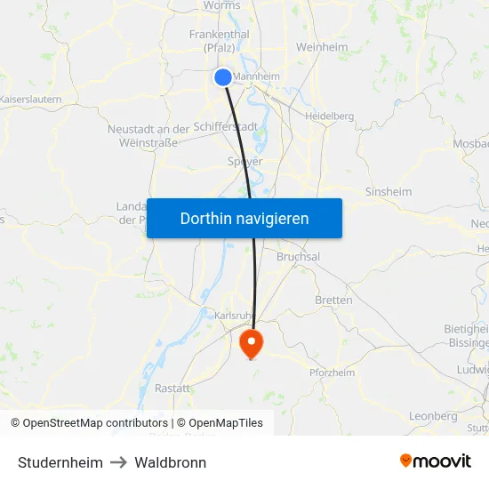 Studernheim to Waldbronn map