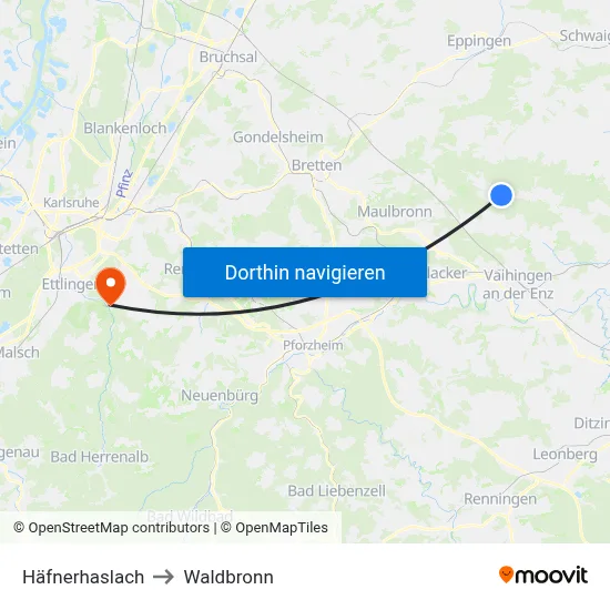Häfnerhaslach to Waldbronn map