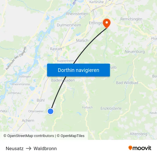 Neusatz to Waldbronn map