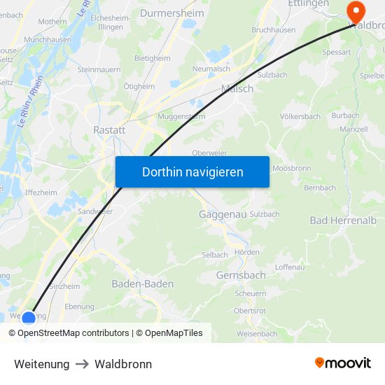 Weitenung to Waldbronn map