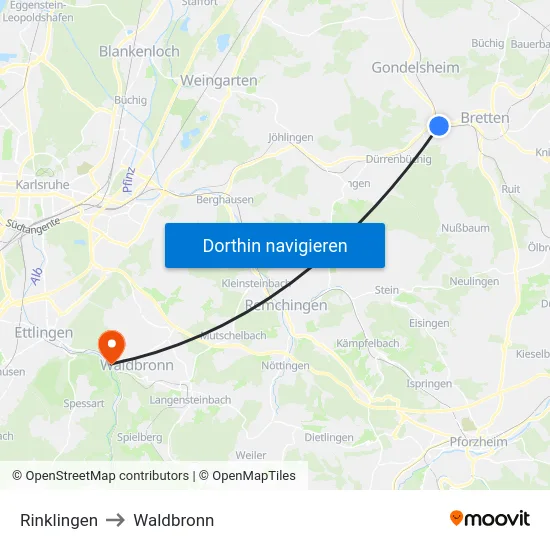 Rinklingen to Waldbronn map