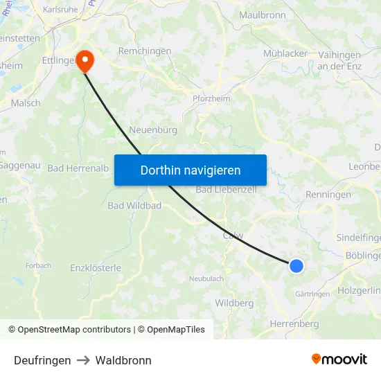 Deufringen to Waldbronn map