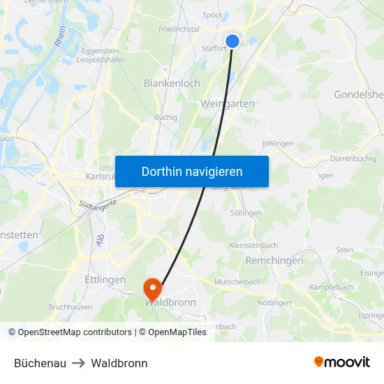 Büchenau to Waldbronn map