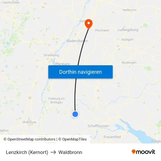 Lenzkirch (Kernort) to Waldbronn map