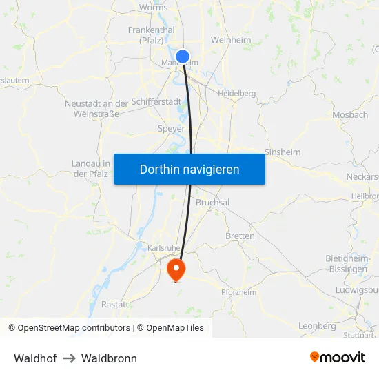 Waldhof to Waldbronn map