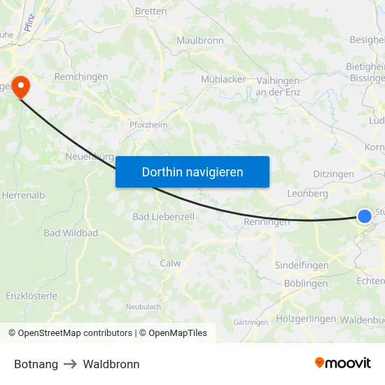 Botnang to Waldbronn map