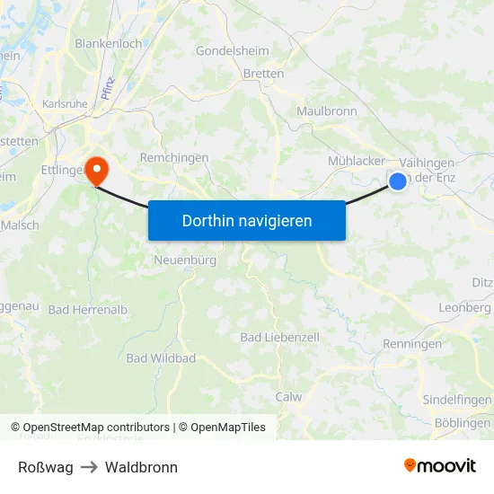 Roßwag to Waldbronn map