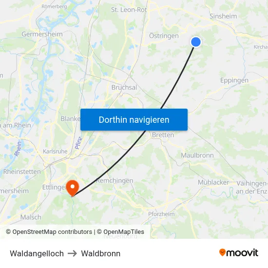 Waldangelloch to Waldbronn map