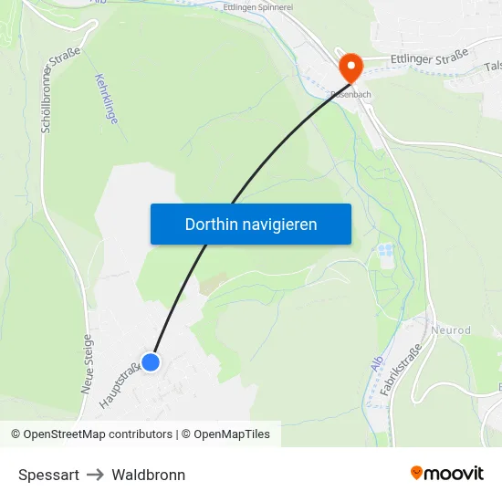 Spessart to Waldbronn map