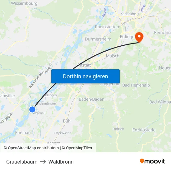 Grauelsbaum to Waldbronn map