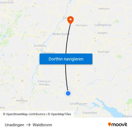 Unadingen to Waldbronn map