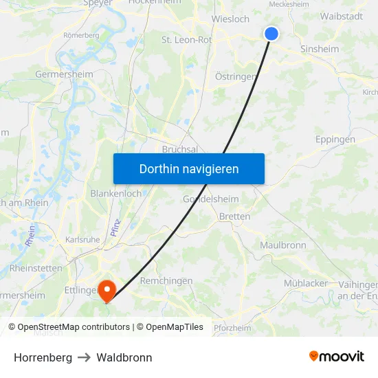 Horrenberg to Waldbronn map