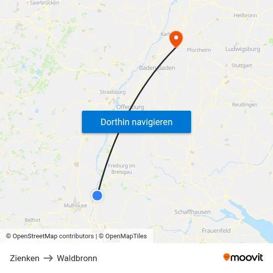 Zienken to Waldbronn map