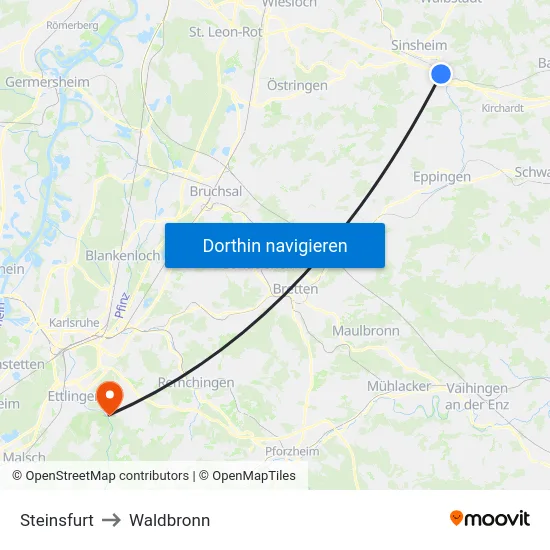 Steinsfurt to Waldbronn map