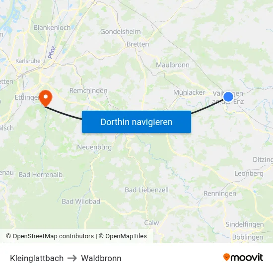Kleinglattbach to Waldbronn map