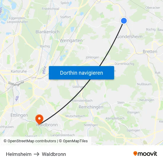 Helmsheim to Waldbronn map
