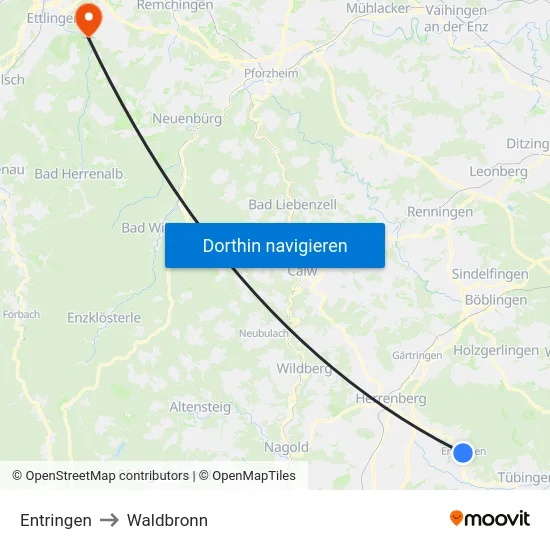 Entringen to Waldbronn map