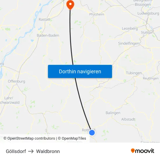 Göllsdorf to Waldbronn map