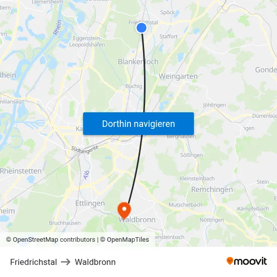 Friedrichstal to Waldbronn map
