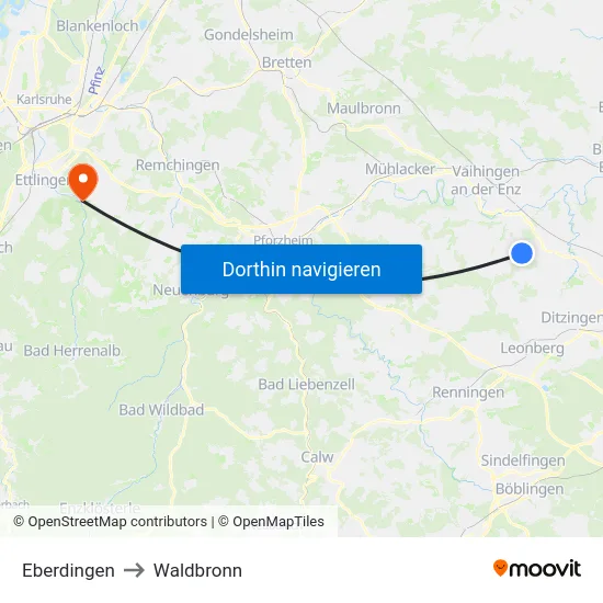 Eberdingen to Waldbronn map