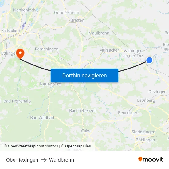 Oberriexingen to Waldbronn map
